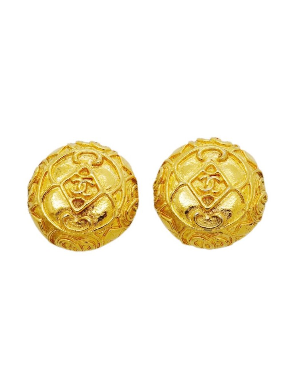 Chanel Earrings Vintage CC Logo Round Circle Gold Plated
